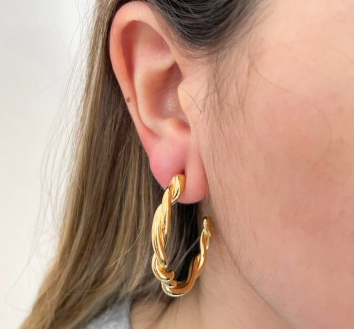 Gold plated twisted hoop earring