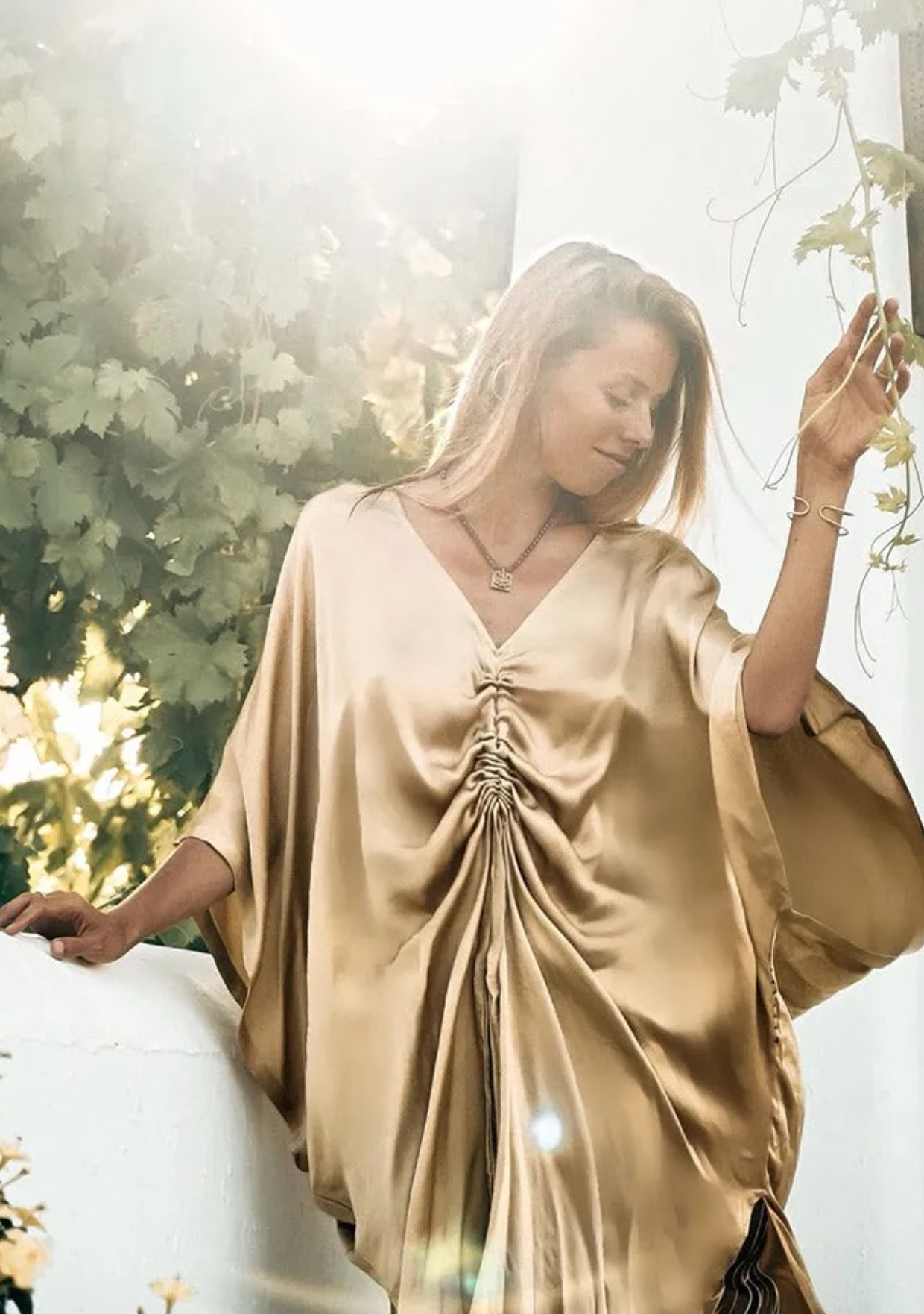Warriors of the Divine - Golden Goddess Kaftan Luxe Silk with Caramel Wings