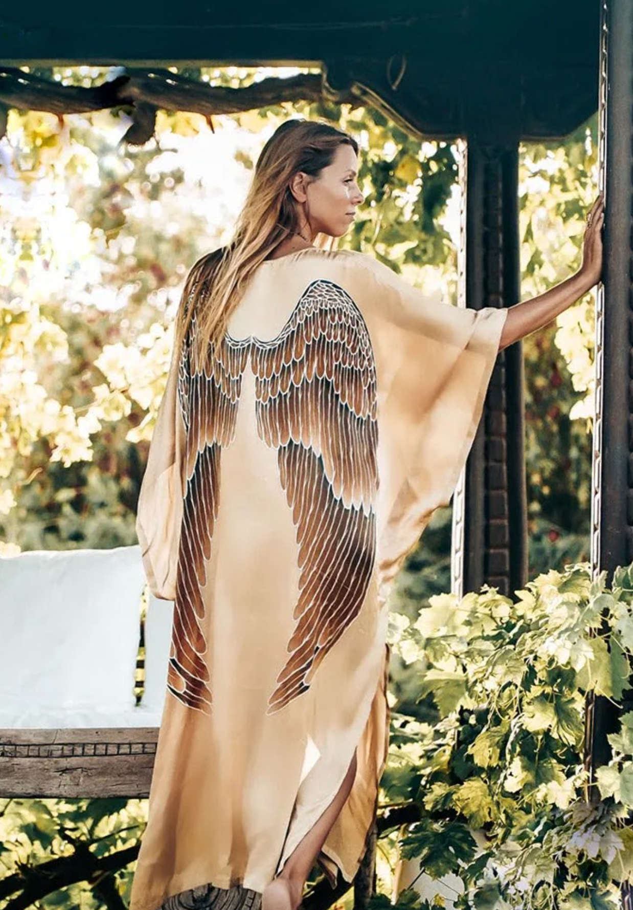 Warriors of the Divine - Golden Goddess Kaftan Luxe Silk with Caramel Wings
