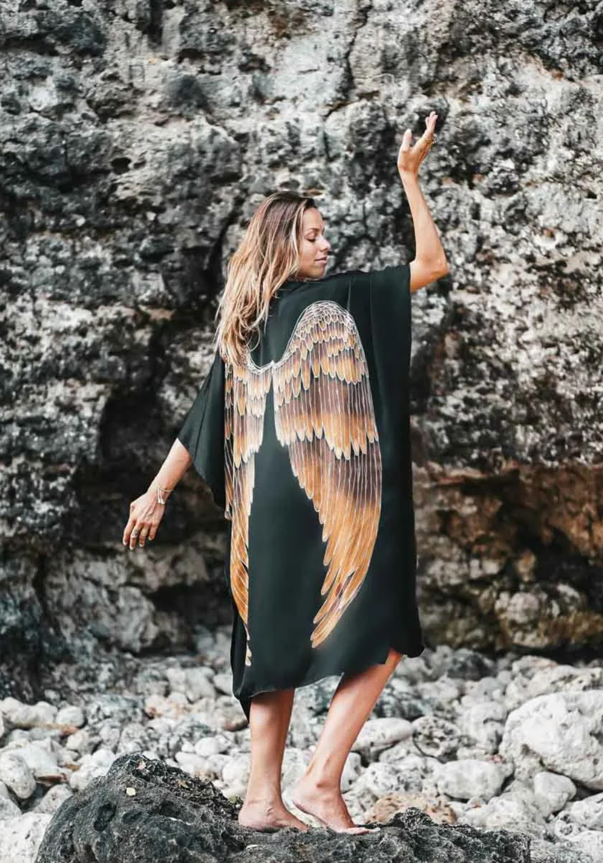 Warriors of the Divine - Kimono Luxe Silk Black with Caramel wings