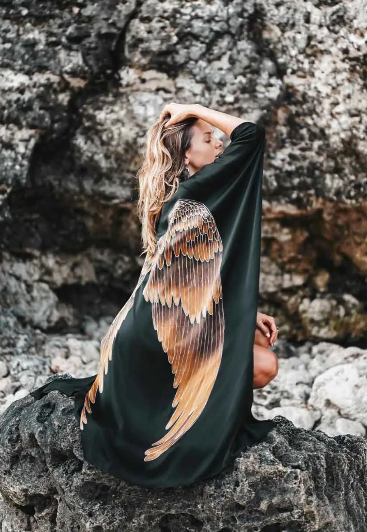 Warriors of the Divine - Kimono Luxe Silk Black with Caramel wings