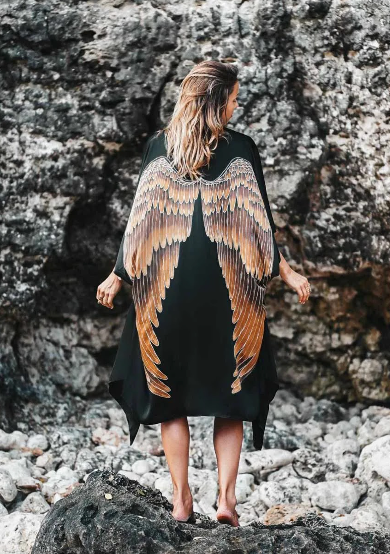 Warriors of the Divine - Kimono Luxe Silk Black with Caramel wings