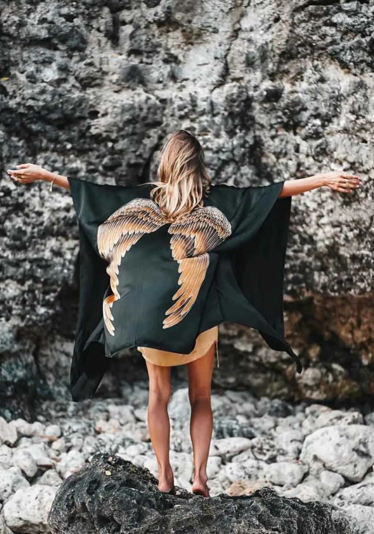 Warriors of the Divine - Kimono Luxe Silk Black with Caramel wings