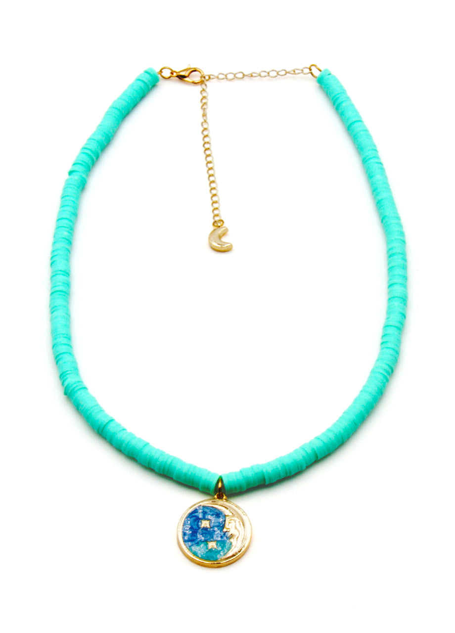 Beach Jewellery - La Luna The Moon on Mint Heishi Beads