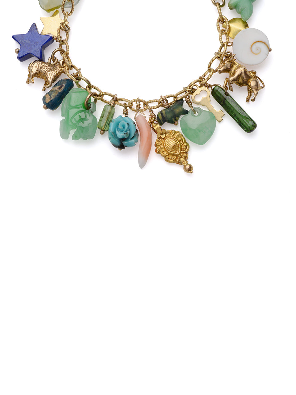 Posidonia Charm Bracelet with Semi Precious Stones, Gold and Vintage Charms