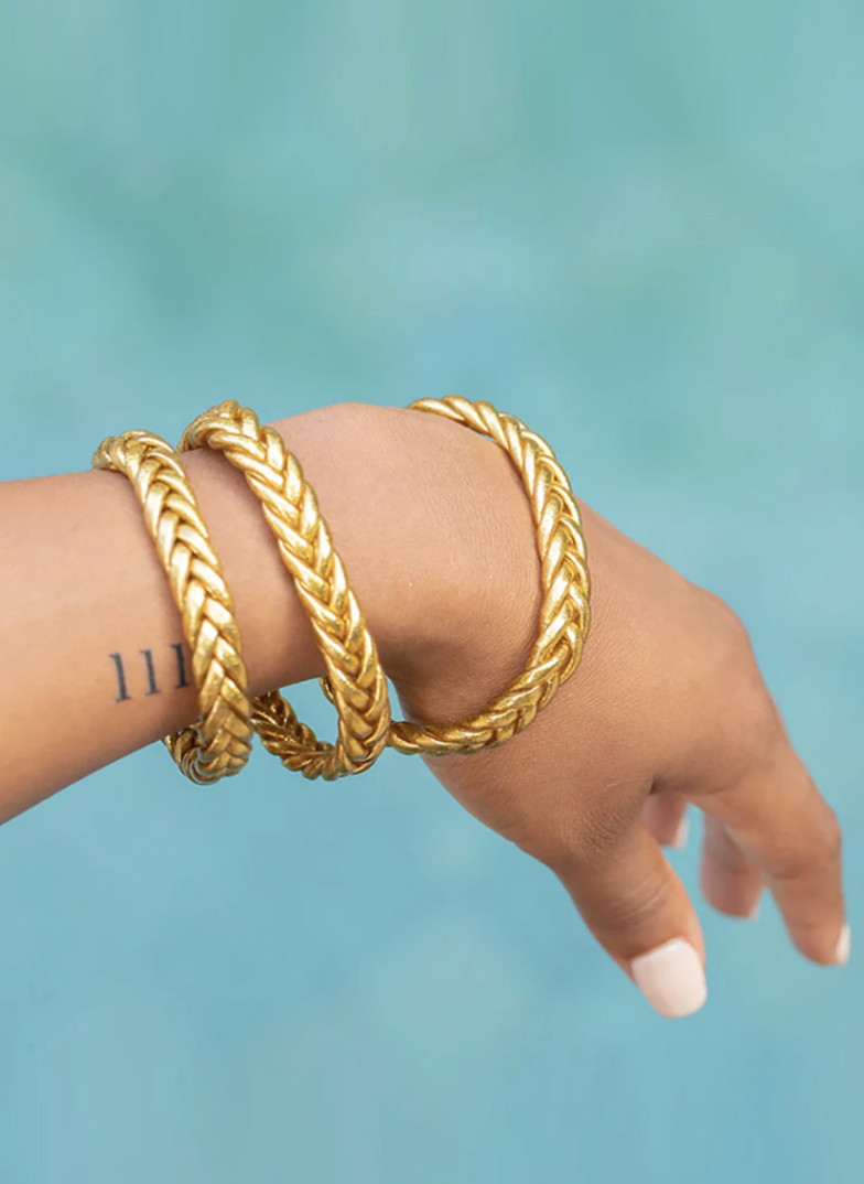 Braided Bracelet Yellow Gold Leaf