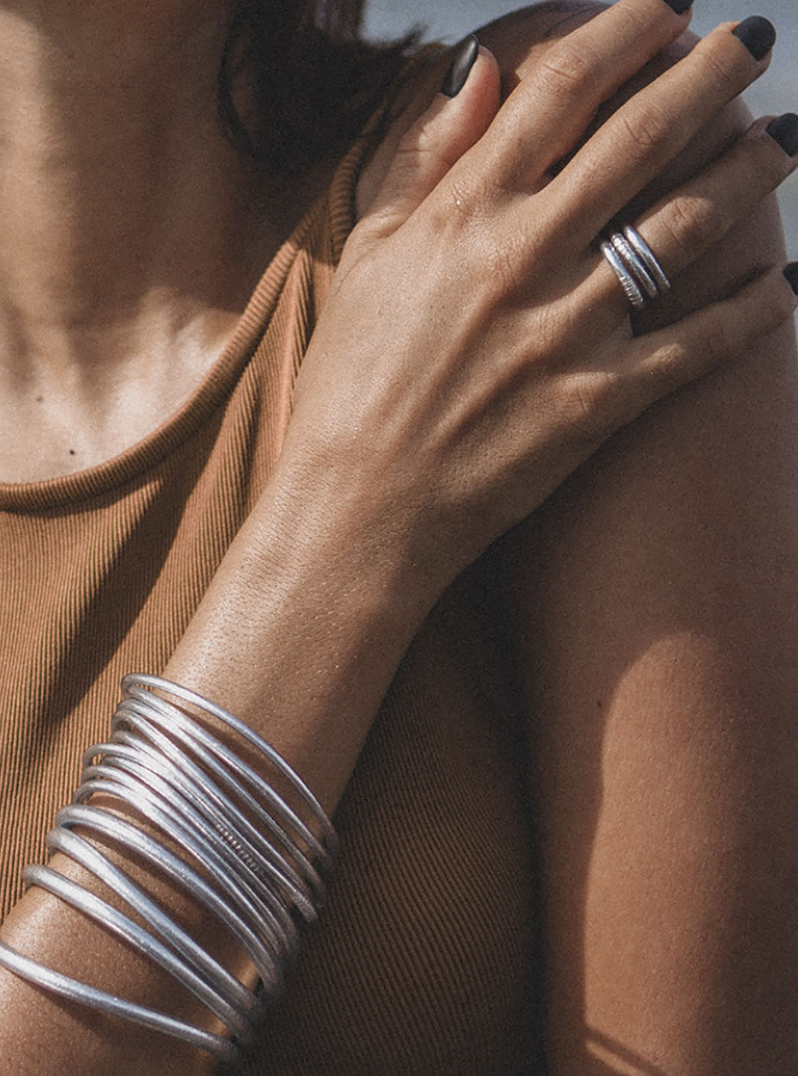 Slim Bangle, Silver Leaf