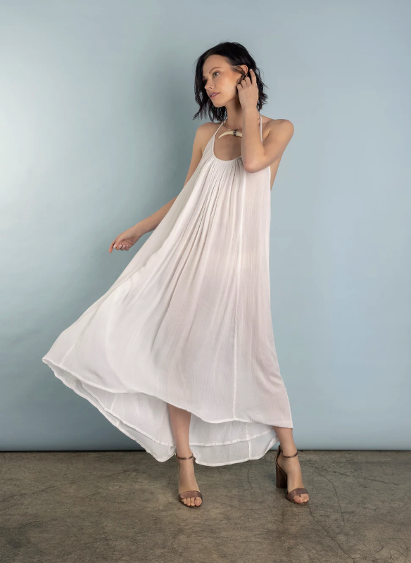 Rocking Gypsy - Catalina Low Back Maxi Halter Dress White