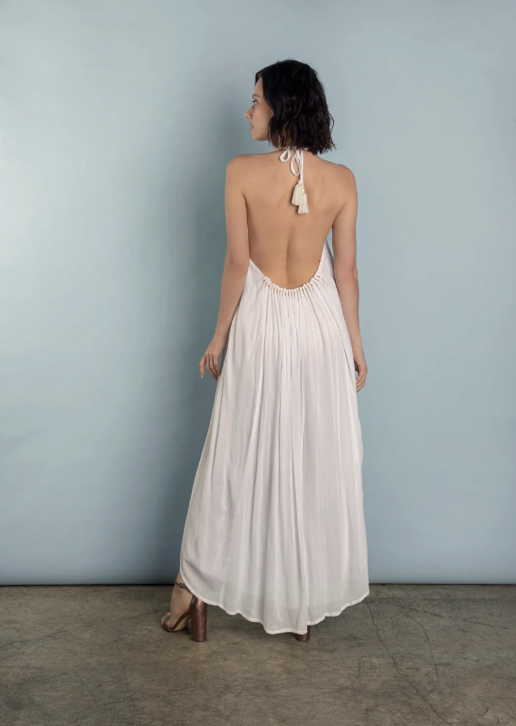 Rocking Gypsy - Catalina Low Back Maxi Halter Dress White
