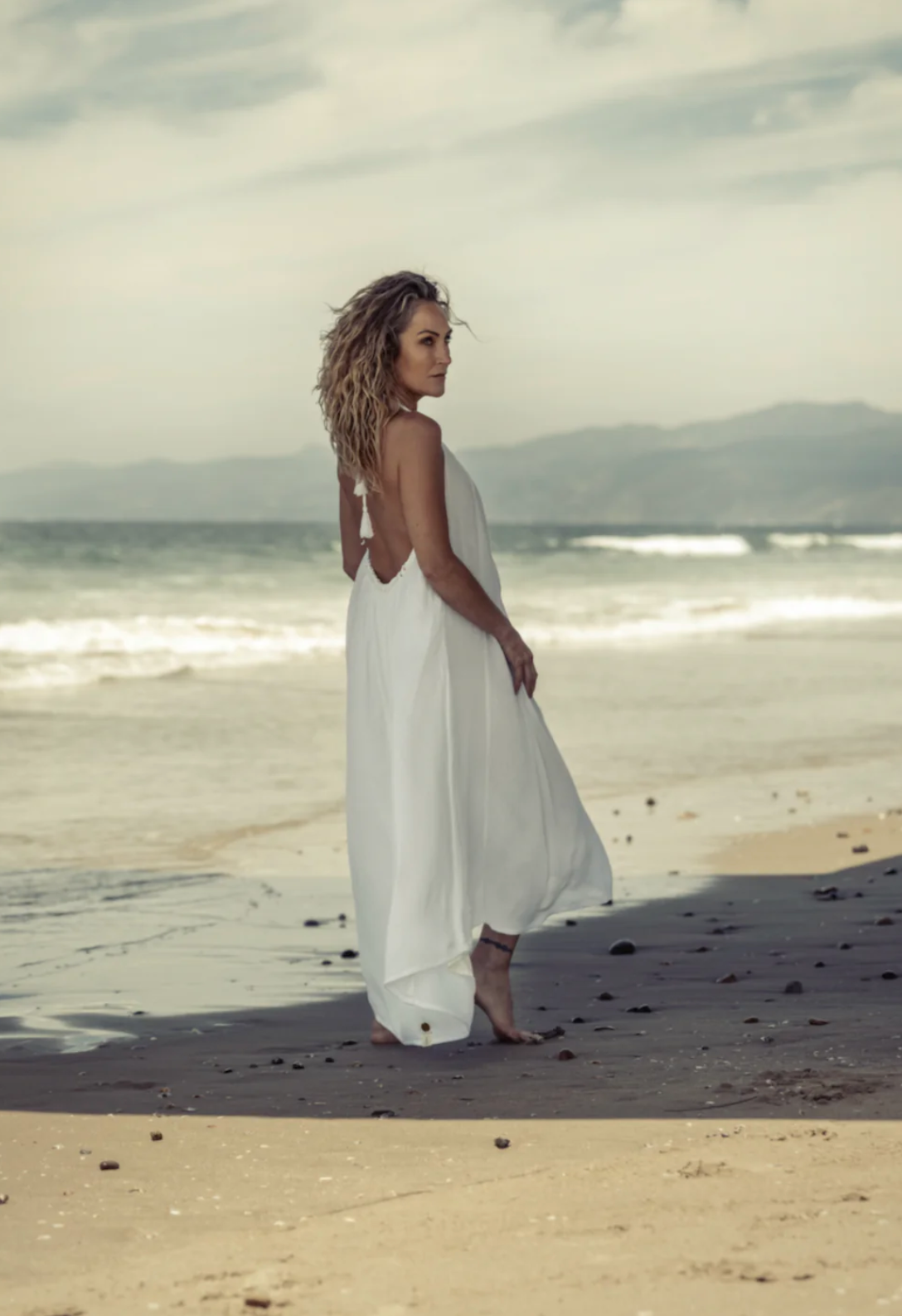 Rocking Gypsy - Catalina Low Back Maxi Halter Dress White