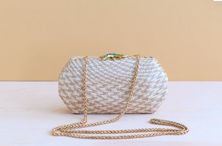 Likha - DUSTY ROSE HOUNDSTOOTH CLUTCH - STRAW CLUTCH