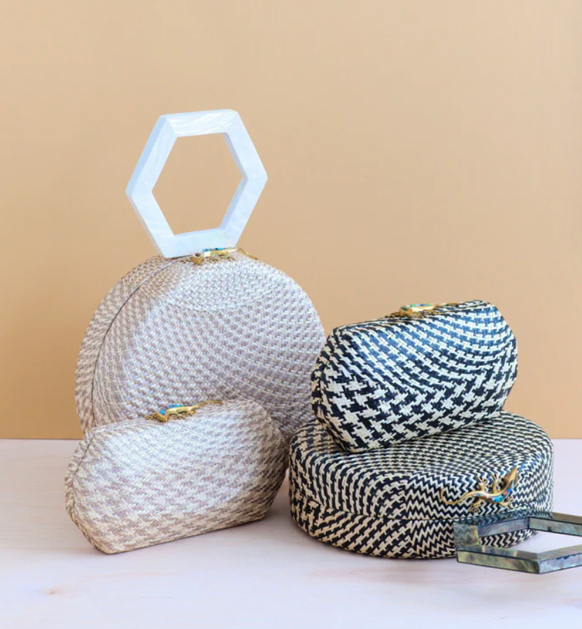 Likha - DUSTY ROSE HOUNDSTOOTH CLUTCH - STRAW CLUTCH