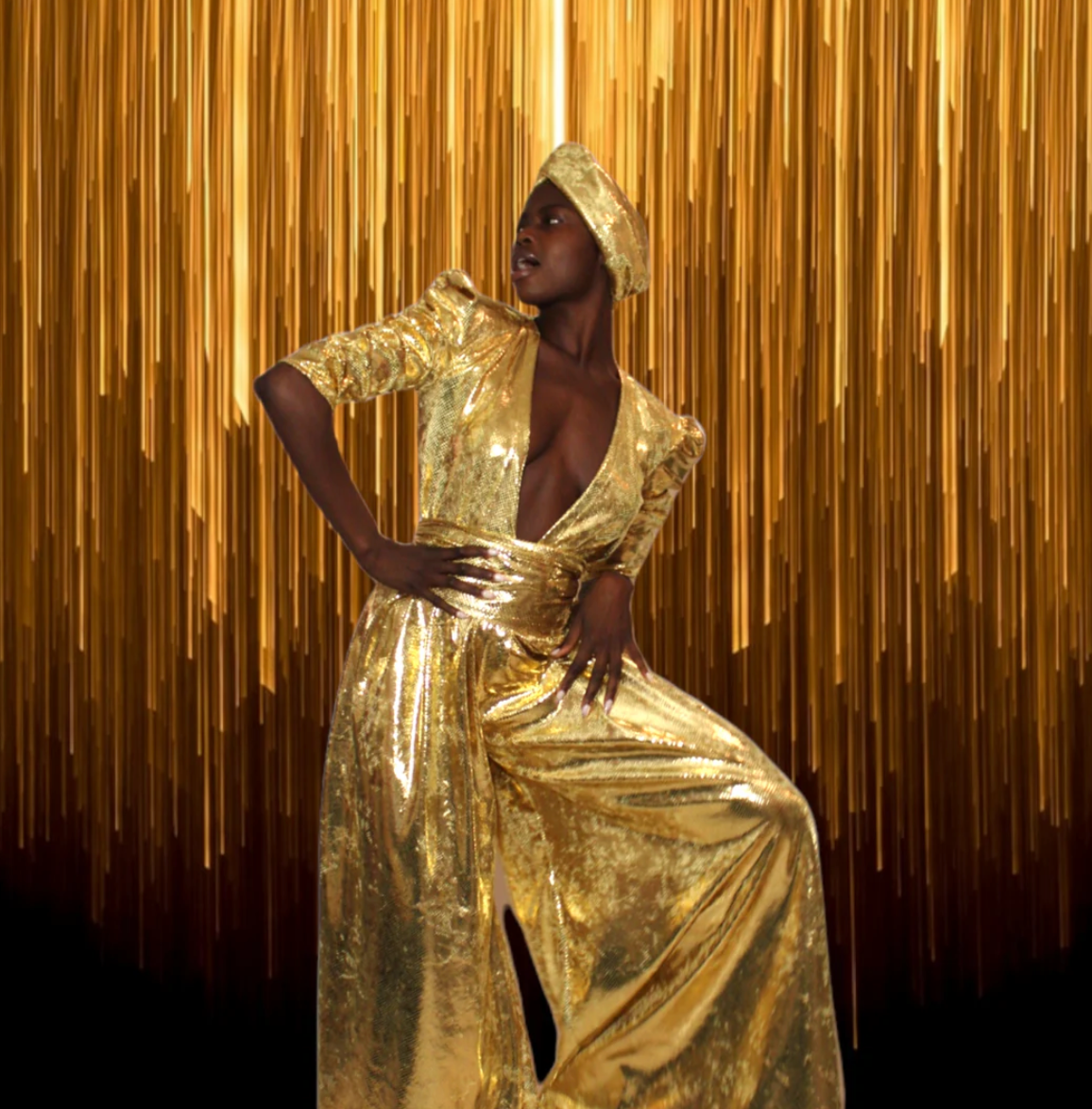 Julia Clancey - Olivia Gold Snakeskin Palazzo Jumpsuit