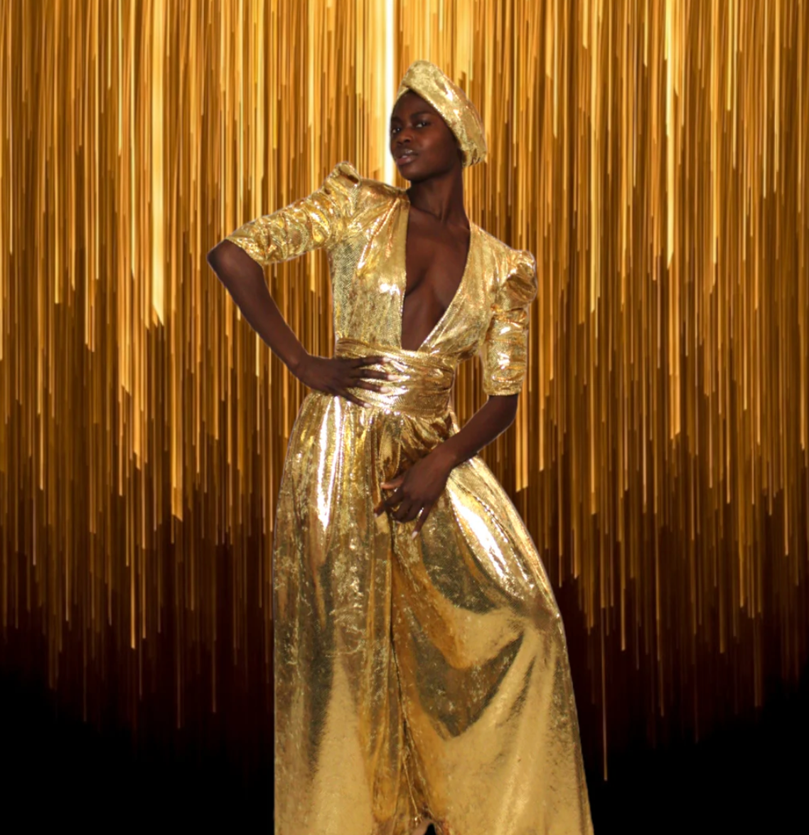 Julia Clancey - Olivia Gold Snakeskin Palazzo Jumpsuit