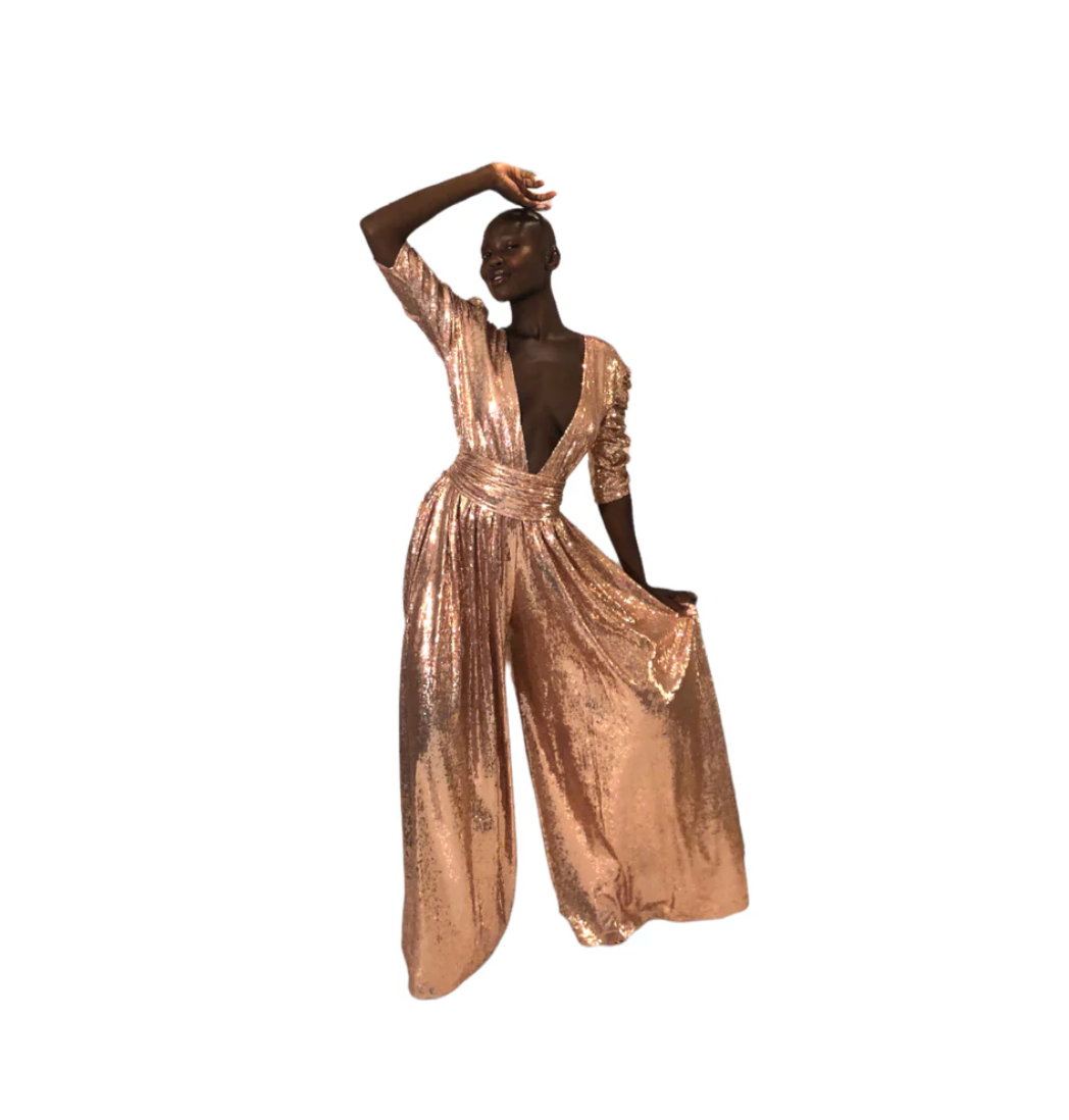 Julia Clancey - Olivia Rose Gold Sequin Palazzo Jumpsuit Set