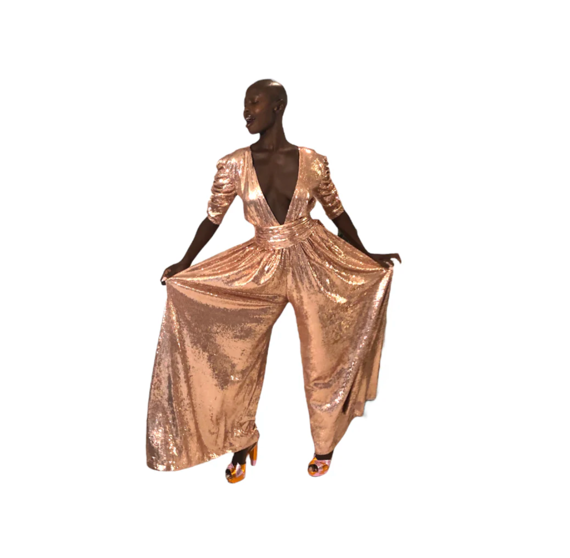 Julia Clancey - Olivia Rose Gold Sequin Palazzo Jumpsuit Set