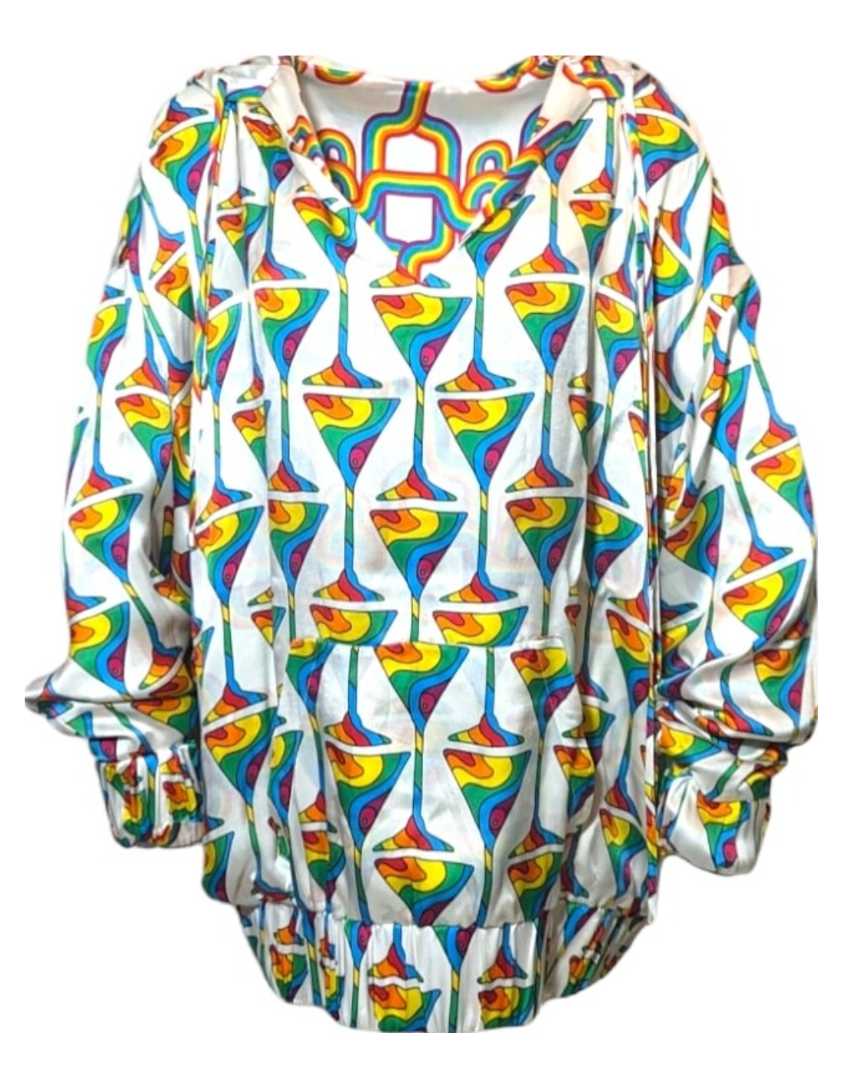 Julia Clancey - Martini and Link Rainbow silk reversible hoodie Medium/Large