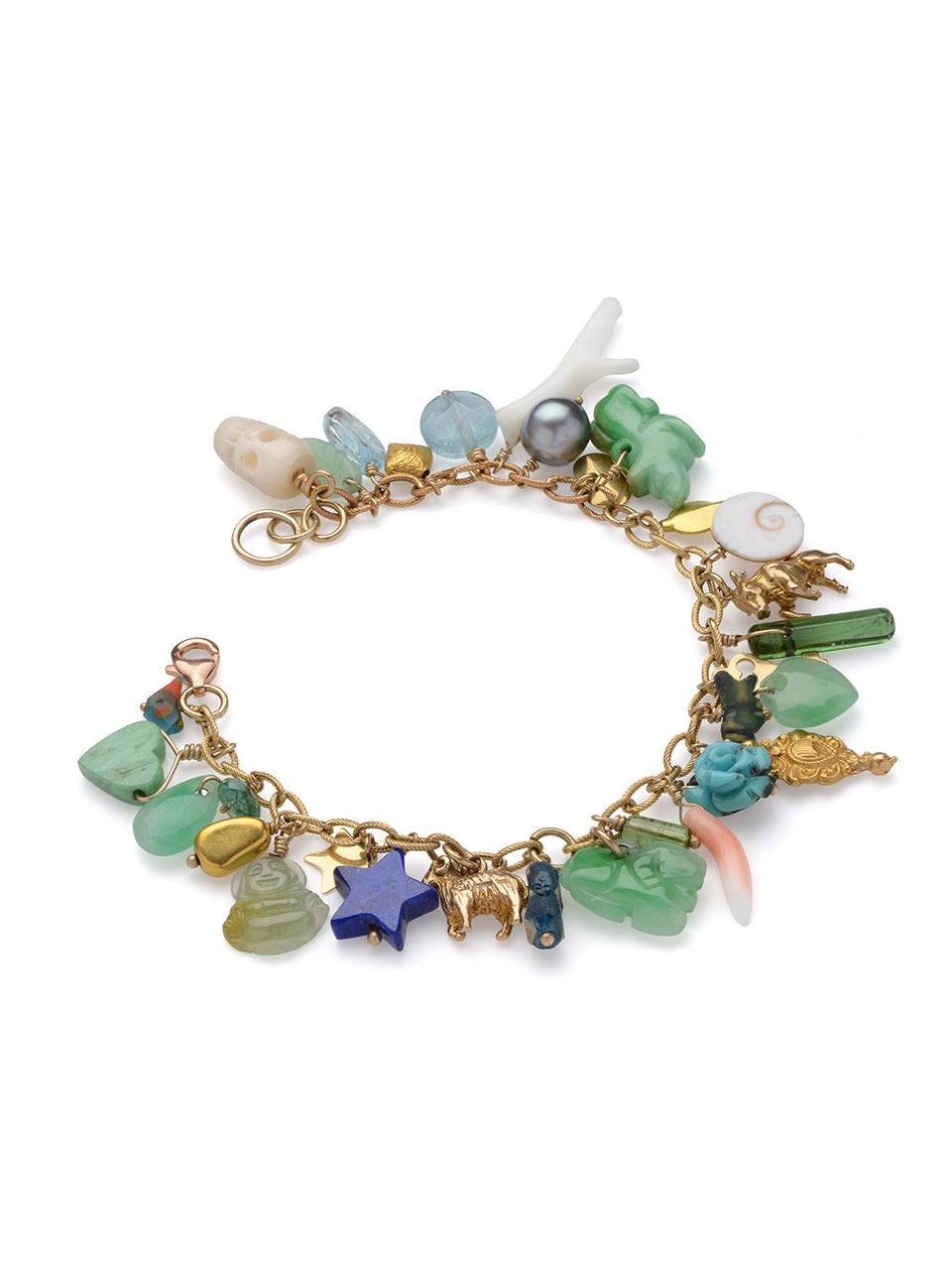 Posidonia Charm Bracelet with Semi Precious Stones, Gold and Vintage Charms
