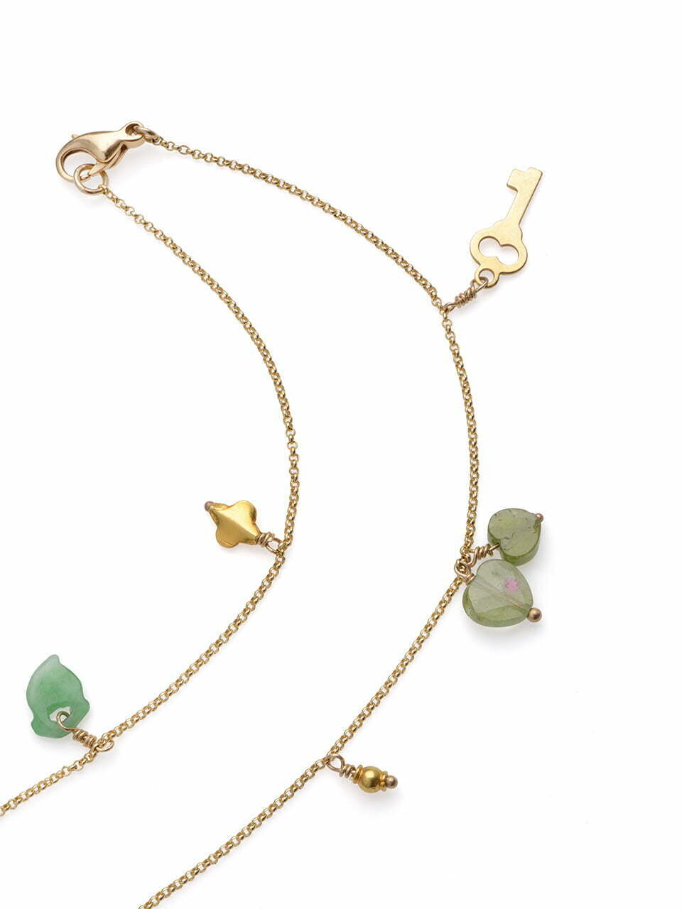 Trinket Necklace with Aquamarine, Jade, Turquoise and Gold Charms