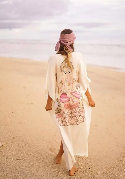 Warriors of the Divine - Ganesha’s got your back Kaftan short / long Silk in cream