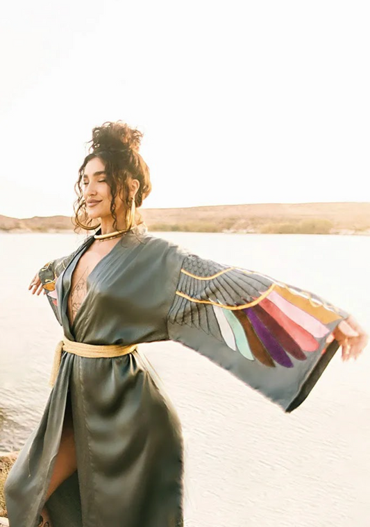 Warriors of the Divine - Iset Kimono Silk in Charcoal