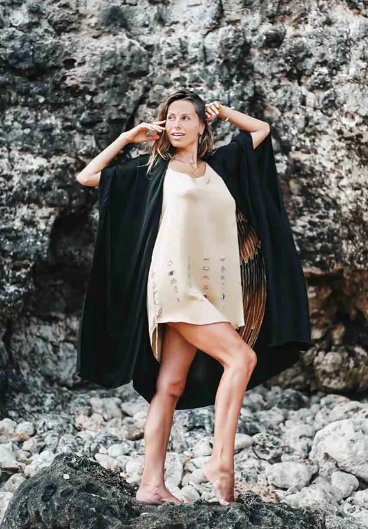 Warriors of the Divine - Kimono Luxe Silk Black with Caramel wings