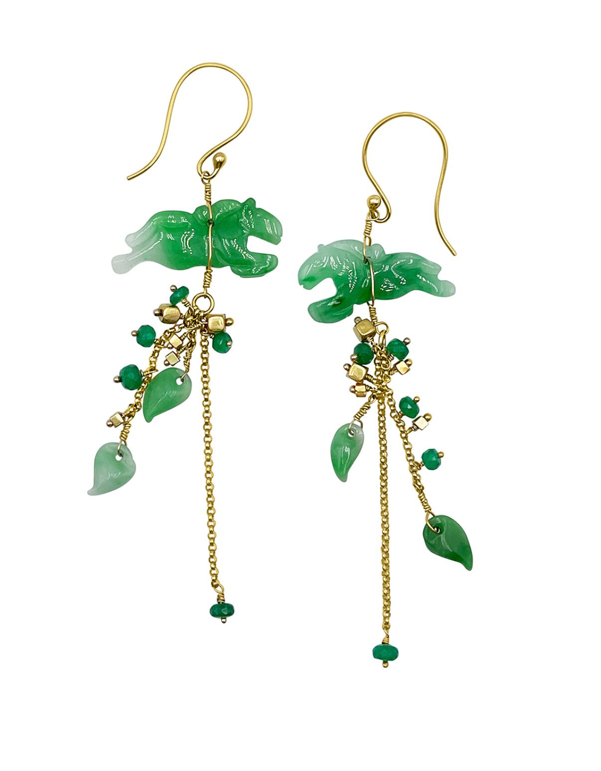 Jade and Emerald Flying horse earrings