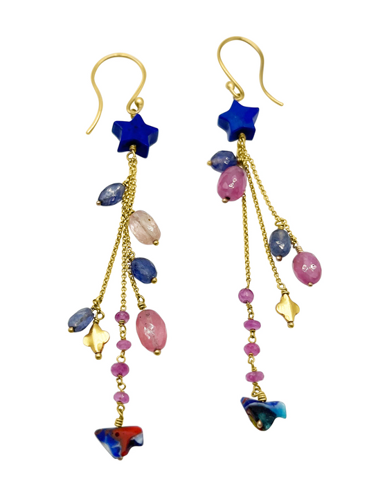 Lapis star and coloured sapphire earrings