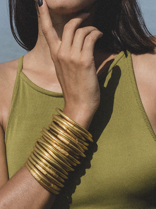 Mantra Bracelet, Yellow Gold Leaf