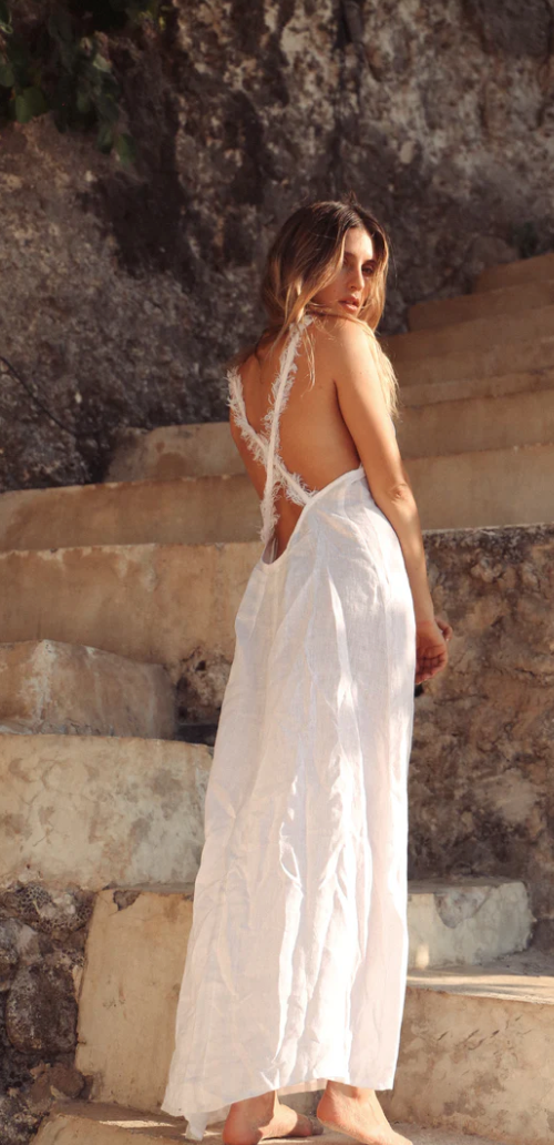 A Perfect Nomad - Bora Bora Dress (White) Linen backless dress