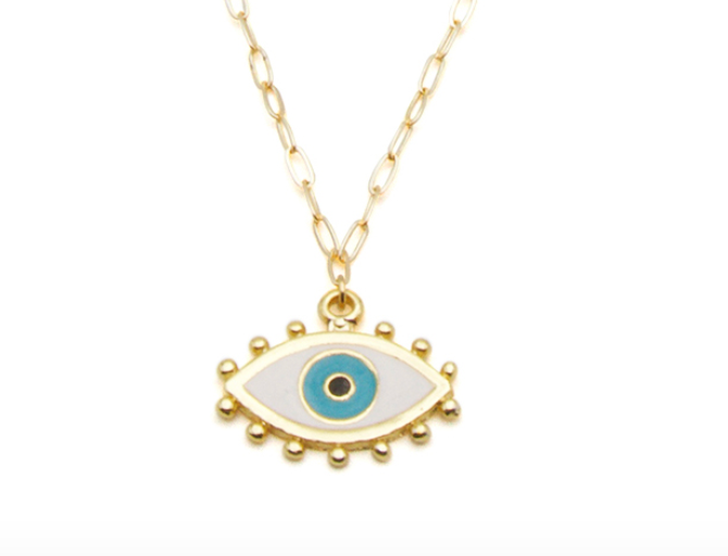 Beach Jewellery - Evil Eye Amulet on fine paperclip chain