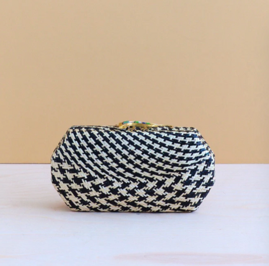 Likha - Black Houndstooth clutch - Handwoven