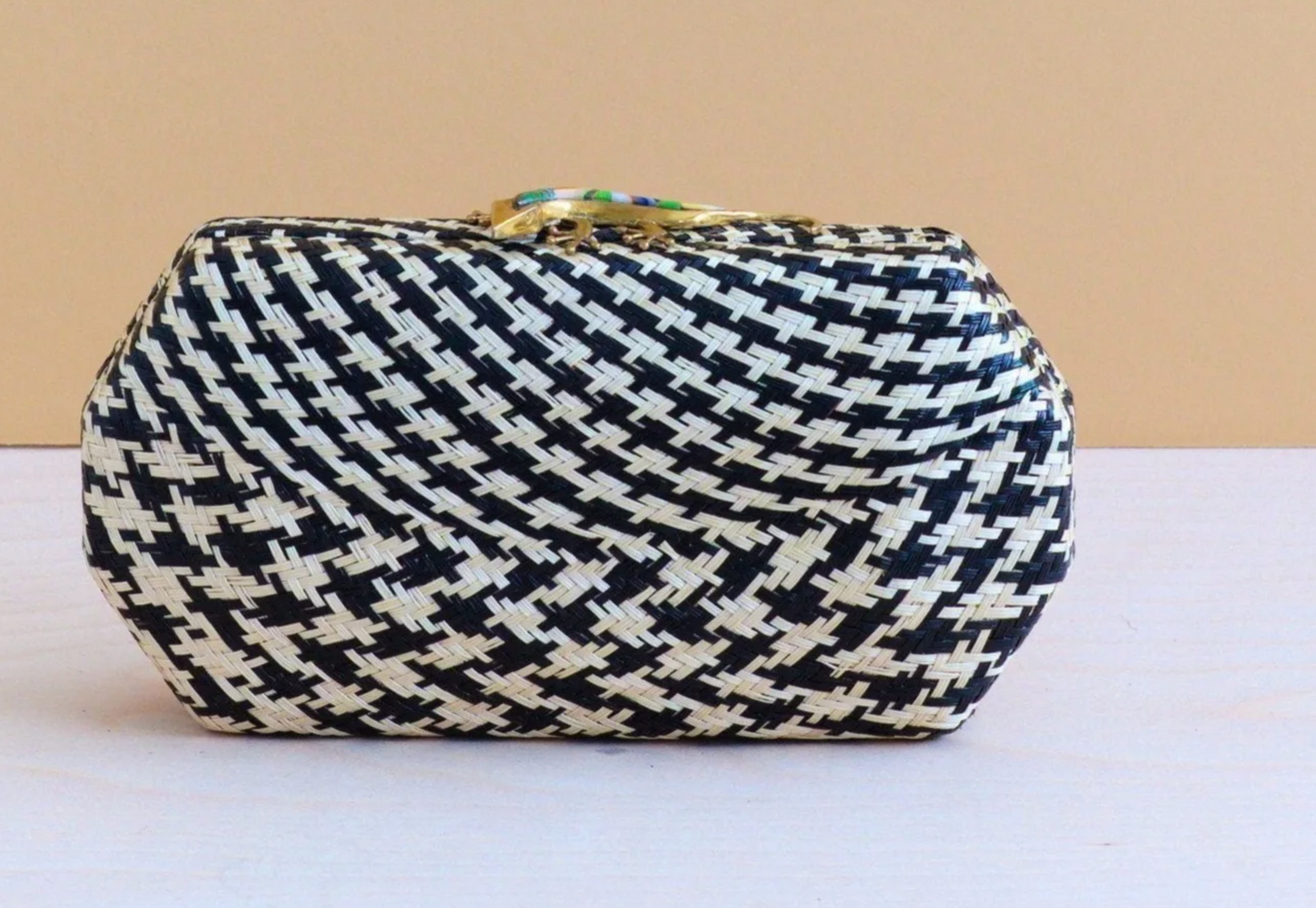 Likha - Black Houndstooth clutch - Handwoven
