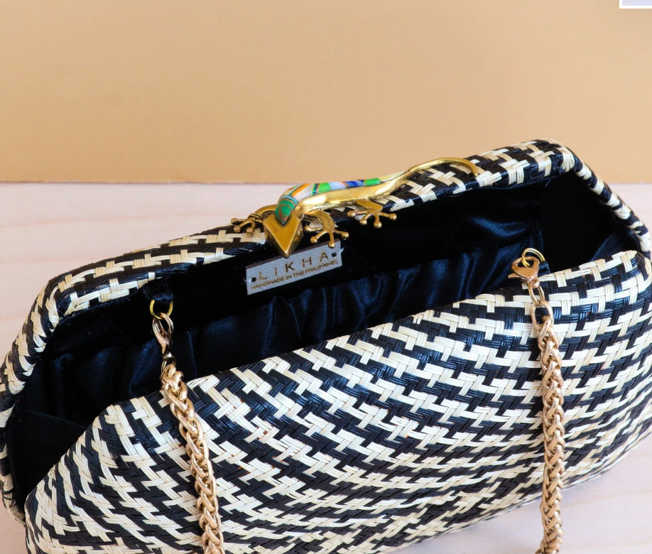 Likha - Black Houndstooth clutch - Handwoven