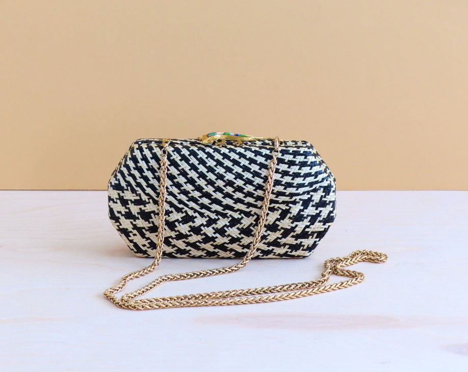 Likha - Black Houndstooth clutch - Handwoven