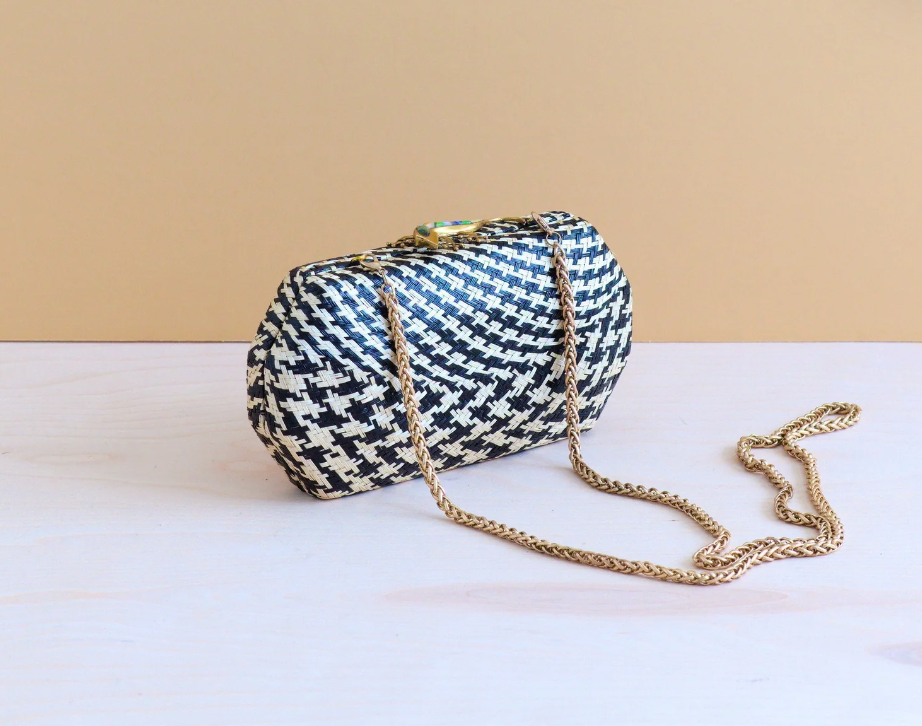 Likha - Black Houndstooth clutch - Handwoven