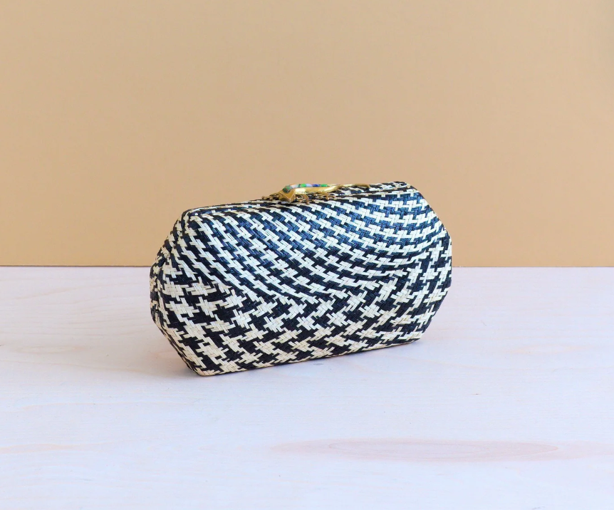 Likha - Black Houndstooth clutch - Handwoven