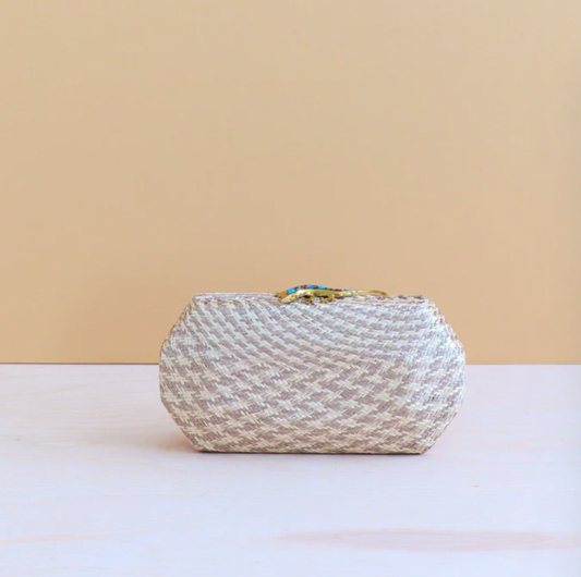 Likha - DUSTY ROSE HOUNDSTOOTH CLUTCH - STRAW CLUTCH