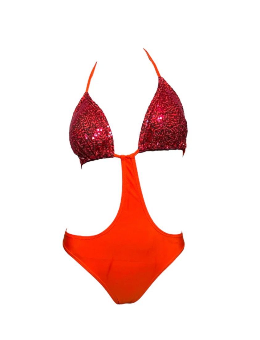 Julia Clancey - Raspberry Tigre Sequin Monokini swimsuit