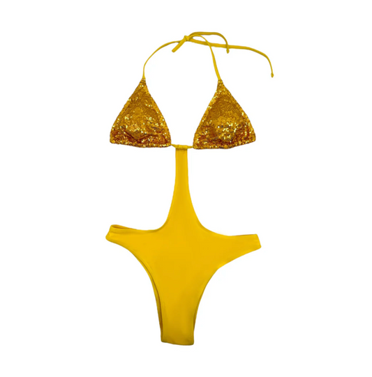 Julia Clancey - Sunshine Yellow Sequin Monokini swimsuit