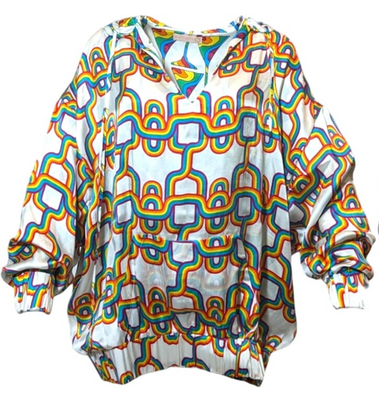 Julia Clancey - Martini and Link Rainbow silk reversible hoodie Medium/Large
