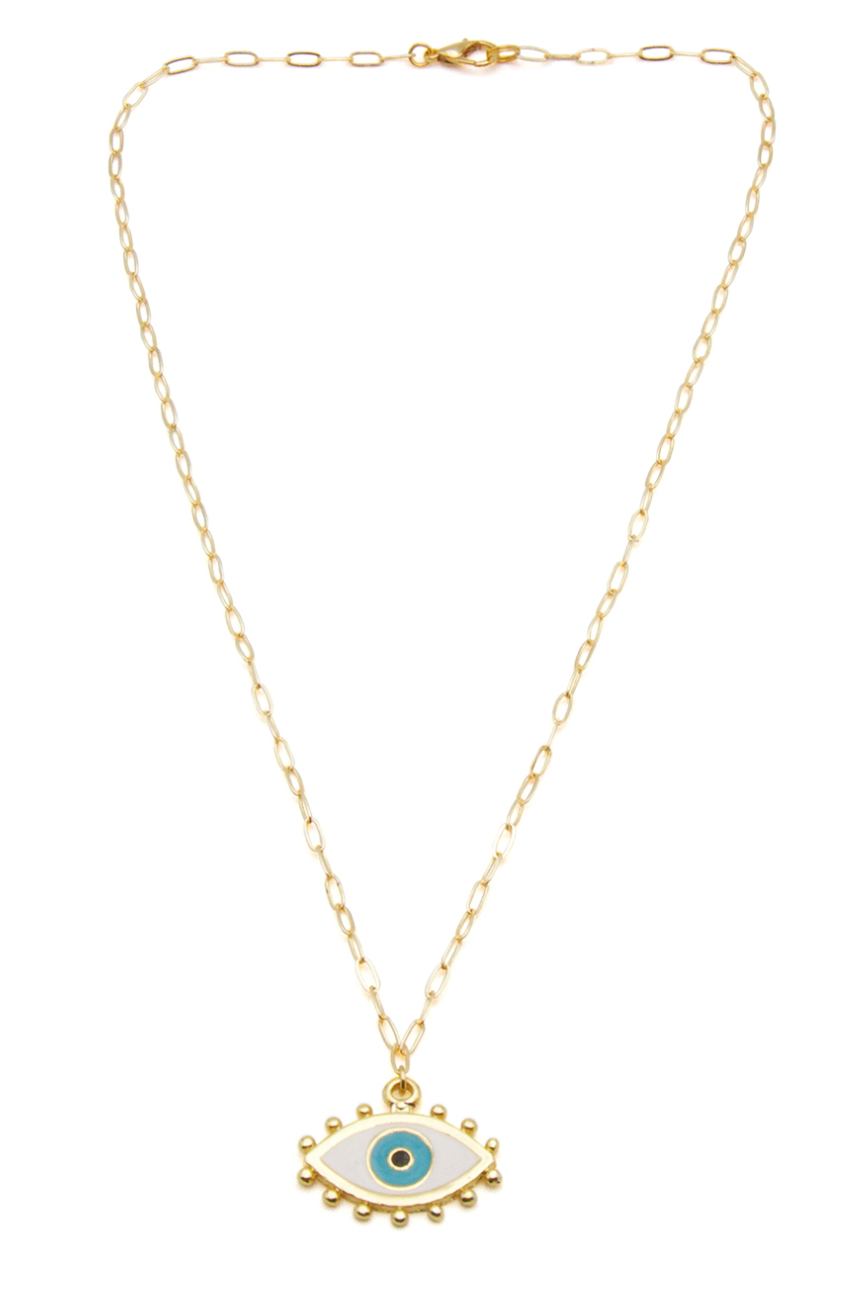 Beach Jewllery - Evil Eye Amulet on fine paperclip chain