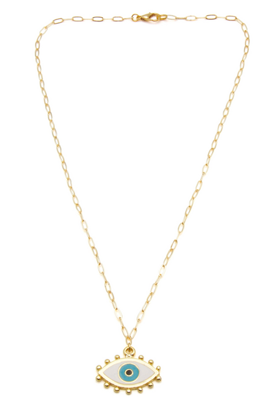 Beach Jewllery - Evil Eye Amulet on fine paperclip chain