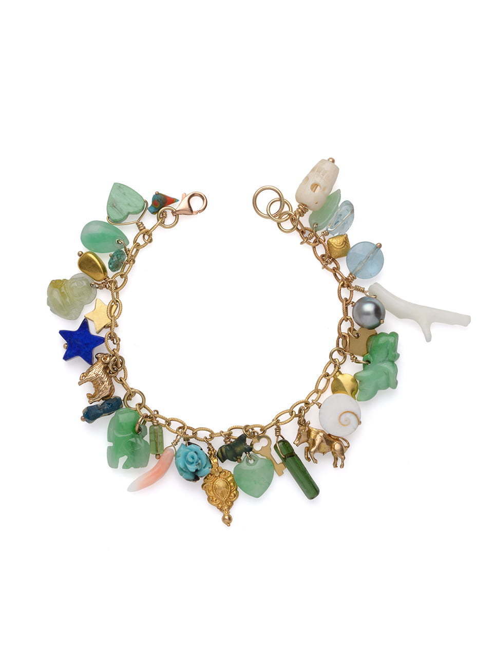 Posidonia Charm Bracelet with Semi Precious Stones, Gold and Vintage Charms