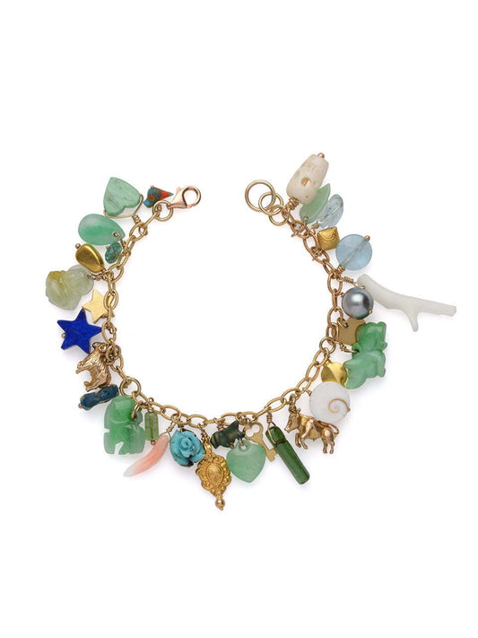 Posidonia Charm Bracelet with Semi Precious Stones, Gold and Vintage Charms