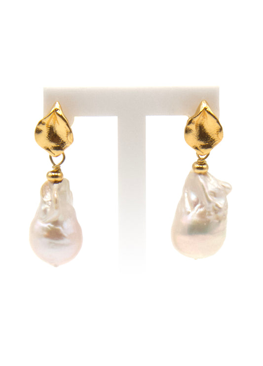 Large baroque freshwater pearl drop earrings